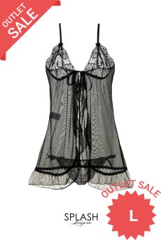 画像1: 【50%OFF】アウトレットSALE｜L｜在庫限り｜ISIDA  | オープンフロント仕様のベビードール＆Tバックセット・黒・シースルー | Anais アナイス センシュアルランジェリー【即日発送・サイズ交換NG・クーポン適用対象外・メール便対象】セクシーランジェリー   (1)