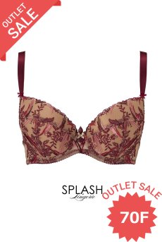 画像1: 【80%OFF】アウトレットSALE｜70F｜TRESOR maroon B214 ｜3/4カップブラ・赤×ベージュ | ewabien エヴァビアン【即日発送・サイズ交換NG・クーポン適用対象外】輸入下着・高級ランジェリー  (1)