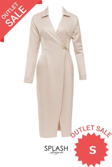 画像1: 【80%OFF】アウトレットSALE｜S｜Dress-Emilia  | ロングスリーブ・ラップドレス・ピンクベージュ・ジョニーカラー・シルク混 | LA MUSA ラミューザ| ラミューザ LA MUSA 輸入下着・ 高級ランジェリー  （在庫限り） (1)