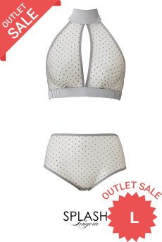 画像1: 【30%OFF】アウトレットSALE｜L｜Renaissance  | ブラレット＆ハイウエストショーツセット・ノンパテッドブラ・ライトグレー・ドット柄・ホルターネック・シルク混 | LA MUSA ラミューザ【サイズ交換NG・クーポン適用対象外】ラミューザ LA MUSA 輸入下着・ 高級ランジェリー  （在庫限り） (1)