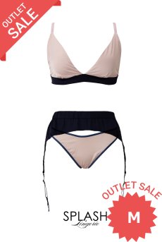 画像1: 【80%OFF】アウトレットSALE｜M｜Aurora  | ブラレット＆ショーツ＆ガーターベルトセット・ノンパテッドブラ・ピンク・ネイビー・シルク混サテン | LA MUSA ラミューザ【サイズ交換NG・クーポン適用対象外】ラミューザ LA MUSA 輸入下着・ 高級ランジェリー  （在庫限り） (1)