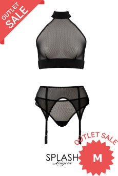 画像1: 【50%OFF】アウトレットSALE｜M｜Mystery  | ブラレット＆ショーツ＆ガーターベルトセット・ノンパテッドブラ・ブラック・シースルー・ホルターネック・シルク混サテン | LA MUSA ラミューザ【サイズ交換NG・クーポン適用対象外】ラミューザ LA MUSA 輸入下着・ 高級ランジェリー  （在庫限り） (1)