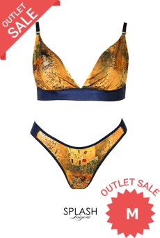 画像1: 【80%OFF】アウトレットSALE｜M｜Gustav-Klimt-Lingerie-Set  | クリムト柄ブラレット＆ショーツセット・ゴールド×ネイビー・シルク混・替えストラップ付き | LA MUSA ラミューザ【サイズ交換NG・クーポン適用対象外】ラミューザ LA MUSA 輸入下着・ 高級ランジェリー  （在庫限り） (1)