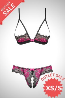 画像1: 【50%OFF】アウトレットSALE｜XS/S｜Tulia cupless set | HOTピンクが映えるオープンバストブラ＆クロッチレスタンガ・オープンクロッチ・ホットピンク×ブラック   | 高級Sexyランジェリー Obsessive【即日発送・サイズ交換NG・クーポン適用対象外・メール便対象】輸入下着・ランジェリー   (1)