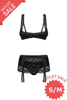 画像1: 【20%OFF】アウトレットSALE｜S/M｜Lecille 3-pcs crotchless set  ｜トップレスブラ＆ガーターベルト＆クロッチレスタンガ3点セット（ワイヤーあり・ビーズ・ブラック） | Obsessive 高級Sexyランジェリー【即日発送・サイズ交換NG・クーポン適用対象外・メール便対象】輸入下着・ランジェリー   (1)