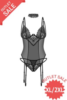 画像1: 【70%OFF】アウトレットSALE｜XL/2XL｜Donarella corset| ガーターベルト付きコルセット＆タンガ＆チョーカー3点セット（ワイヤーあり・レース・ブラック）   | 高級Sexyランジェリー Obsessive【即日発送・サイズ交換NG・クーポン適用対象外・メール便対象】輸入下着・ランジェリー   (1)
