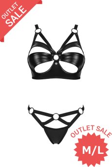 画像1: 【30%OFF】アウトレットSALE｜M/L ｜Armares 2 pcs set | ワイヤー入りブラ&タンガ 2点セット（レザー・ボンデージ・ブラック）| Obsessive 高級Sexyランジェリー【即日発送・サイズ交換NG・クーポン適用対象外・メール便対象】輸入下着・ランジェリー   (1)