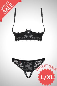 画像1: 【50%OFF】アウトレットSALE｜L/XL｜Letica cupless set | カップレスブラ＆クロッチレスショーツ2点セット・オープンクロッチ・黒   | 高級Sexyランジェリー Obsessive【即日発送・サイズ交換NG・クーポン適用対象外・メール便対象】輸入下着・ランジェリー   (1)