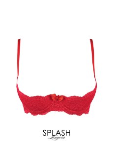 画像1: V-9801｜オープンバストブラジャー・シェルフブラ・1/4カップ・レッド｜AxamiSexy アクサミセクシー｜輸入下着・高級ランジェリー   (1)