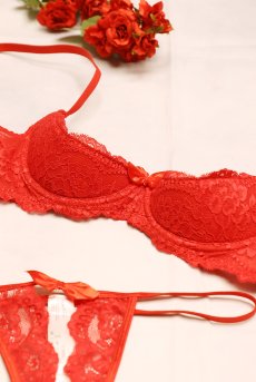 画像16: V-9801｜オープンバストブラジャー・シェルフブラ・1/4カップ・レッド｜AxamiSexy アクサミセクシー｜輸入下着・高級ランジェリー   (16)