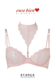 画像1: サイズ限定｜65F.75B.80B【50%OFF】SAFONA-pink-B119 | 一枚レースブラ・ノンパテッドブラ・チョーカー着脱OK・2WAY仕様・・淡ピンク | ewabien エヴァビアン【サイズ交換NG】輸入下着・高級ランジェリー（再入荷なし）  (1)