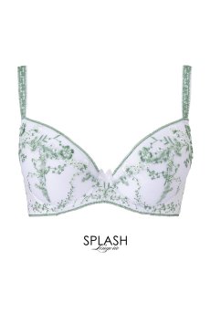 画像1: 在庫限り｜75Eサイズ｜SANSA-white-green-B214 | 3/4カップ・ワイヤーブラ・グラマー向け・すっぴん美乳ブラ｜ ewabien エヴァビアン| 輸入下着・高級ランジェリー (1)