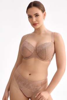 画像4: RINA beige B161 | フルカップ・パッドなし・ワイヤーブラ・一枚レース・大きいサイズ・ベージュ | ewabien エヴァビアン| 輸入下着・高級ランジェリー  (4)