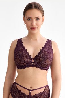 画像2: MARIBEL cherry B862 | ブラレット・フルカップ・パッドなし・ワイヤーブラ・一枚レース・大きいサイズ・バイオレット | ewabien エヴァビアン【サイズ交換OK・メール便対象】 輸入下着・高級ランジェリー  (2)