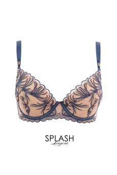 画像1: PALMER blue B214 | 3/4カップ・ワイヤーブラ・グラマー向け・すっぴん美乳ブラ・ブルー×ベージュ| ewabien エヴァビアン【サイズ交換OK】 輸入下着・高級ランジェリー  (1)