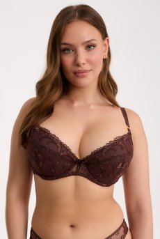 画像1: KIRAchocolate B214 | 3/4カップ・ワイヤーブラ・グラマー向け・ブラウン| ewabien エヴァビアン【サイズ交換OK】 輸入下着・高級ランジェリー  (1)