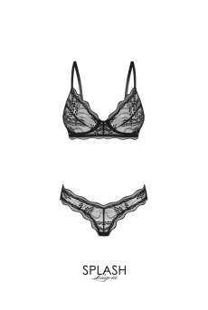 画像1: Perisia 2-pcs set| ブラ&タンガ 2点セット（ワイヤーあり・シースルー・ボタニカル刺繍・ブラック）｜Exquisite 高級ランジェリー【即日発送・サイズ交換OK・メール便対象】輸入下着・ランジェリー    (1)