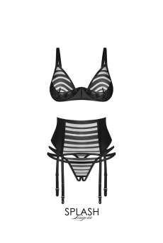 画像1: Lune Bellis 3-pcs crotchless set | ブラ＆ガーターベルト＆オープンタンガ3点セット（ワイヤーあり・シースルー・ストライプ・ブラック）｜Exquisite 高級ランジェリー【即日発送・サイズ交換OK・メール便対象】輸入下着・ランジェリー    (1)