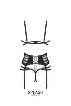 画像2: Lune Bellis 3-pcs crotchless set | ブラ＆ガーターベルト＆オープンタンガ3点セット（ワイヤーあり・シースルー・ストライプ・ブラック）｜Exquisite 高級ランジェリー【即日発送・サイズ交換OK・メール便対象】輸入下着・ランジェリー    (2)