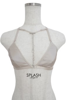 画像1: Deformed Triangle Bra | petit pause | ブラジャー・ノンワイヤーブラ・サテン生地・クロスバック・レーサーバック・ベージュ | Kiff  キッフ 【サイズ交換NG・クーポン割引対象外・メール便対象】  日本製   (1)
