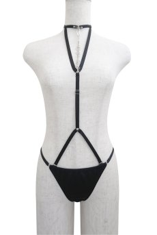 画像1: Body Harness Tanga | petit pause | ボディハーネス付きタンガ・Tバックショーツ・サテン生地・ブラック | Kiff キッフ 【サイズ交換NG】※メール便対象   日本製   (1)