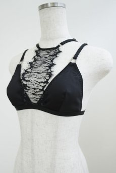 画像10: Triangle Layered Bra | Onde a l'Aube | ブラジャー・ノンワイヤーブラ・サテン生地・レース・ブラック | Kiff  キッフ 【サイズ交換NG】   日本製   (10)