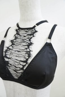 画像13: Triangle Layered Bra | Onde a l'Aube | ブラジャー・ノンワイヤーブラ・サテン生地・レース・ブラック | Kiff  キッフ 【サイズ交換NG】   日本製   (13)