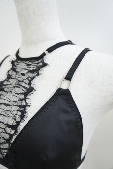 画像14: Triangle Layered Bra | Onde a l'Aube | ブラジャー・ノンワイヤーブラ・サテン生地・レース・ブラック | Kiff  キッフ 【サイズ交換NG】   日本製   (14)