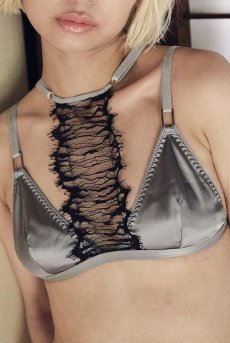 画像6: Triangle Layered Bra | Onde a l'Aube | ブラジャー・ノンワイヤーブラ・サテン生地・レース・グレー | Kiff  キッフ 【サイズ交換NG】   日本製   (6)