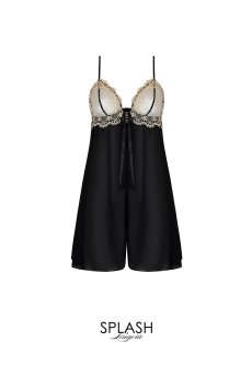 画像1: ALJ1713-NE｜Linge J13｜ベビードール シルク混 ブラック × ゴールド｜Lise Charmel リズシャルメル【サイズ交換NG】【クーポン対象外】輸入下着・高級ランジェリー  (1)