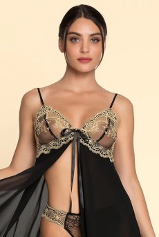 画像3: ALJ1713-NE｜Linge J13｜ベビードール シルク混 ブラック × ゴールド｜Lise Charmel リズシャルメル【サイズ交換NG】【クーポン対象外】輸入下着・高級ランジェリー  (3)