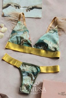 画像22: 在庫限り｜Venus-Set  | ブラレット＆ショーツセット・ノンパテッドブラ・替えストラップ付・グリーン・ビーナスプリント・シルク混 | LA MUSA ラミューザ【サイズ交換NG】ラミューザ LA MUSA 輸入下着・ 高級ランジェリー  （在庫限り） (22)