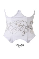 在庫限り｜White-Pearl-Corset  | コルセット・ホワイト・パール・ビジュー・サテン・シルク混 | LA MUSA ラミューザ| ラミューザ LA MUSA 輸入下着・ 高級ランジェリー  （在庫限り）