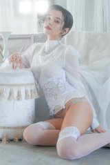 【50%OFF】White-Pearl-Corset  | コルセット・ホワイト・パール・ビジュー・サテン・シルク混 | LA MUSA ラミューザ| ラミューザ LA MUSA 輸入下着・ 高級ランジェリー  （在庫限り）