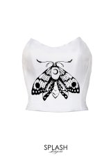 Moon-Butterfly-Corset  | コルセット・ホワイト・バタフライプリント・サテン・シルク混 | LA MUSA ラミューザ| ラミューザ LA MUSA 輸入下着・ 高級ランジェリー  