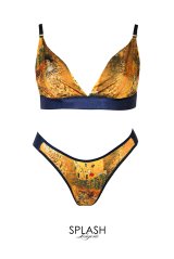 Gustav-Klimt-Lingerie-Set  | クリムト柄ブラレット＆ショーツセット・ゴールド×ネイビー・シルク混・替えストラップ付き | LA MUSA ラミューザ【サイズ交換NG】ラミューザ LA MUSA 輸入下着・ 高級ランジェリー  