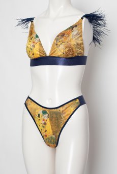 画像8: Gustav-Klimt-Lingerie-Set  | クリムト柄ブラレット＆ショーツセット・ゴールド×ネイビー・シルク混・替えストラップ付き | LA MUSA ラミューザ【サイズ交換NG】ラミューザ LA MUSA 輸入下着・ 高級ランジェリー   (8)