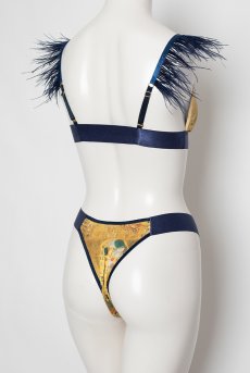 画像9: Gustav-Klimt-Lingerie-Set  | クリムト柄ブラレット＆ショーツセット・ゴールド×ネイビー・シルク混・替えストラップ付き | LA MUSA ラミューザ【サイズ交換NG】ラミューザ LA MUSA 輸入下着・ 高級ランジェリー   (9)