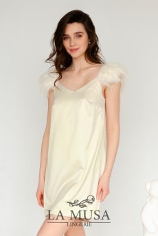 画像1: Angel-Slip-Dress-Short  | ショートドレス・クリームイエロー・シルク混・2way・取り替えOKな羽ストラップ付 | LA MUSA ラミューザ| ラミューザ LA MUSA 輸入下着・ 高級ランジェリー   (1)