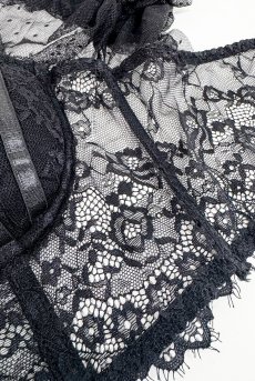 画像11: L401-2PC-BK｜ふんわりシアー袖のレースビスチェ＆Tバックショーツセット（カップ付き・袖付き・ブラック）｜Lace Shop｜インポートランジェリー輸入下着・ランジェリー (11)