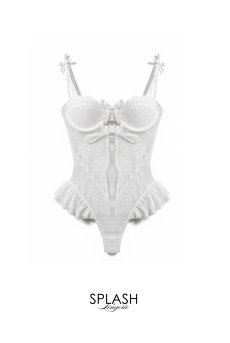 画像11: 【先行予約 10%OFF】L403-TED-WH｜透けレースのフリルボディスーツ（バッド無しハーフカップブラ一体型）｜Lace Shop｜インポートランジェリー輸入下着・ランジェリー (11)