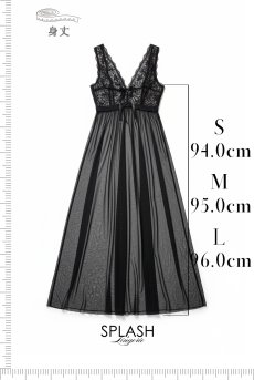 画像9: L406-CHE-BK｜レース切り替えロングスリップ＆Tバックショーツセット（シースルー・ストレッチ・ブラック）｜Lace Shop｜インポートランジェリー【即日発送・サイズ交換NG・メール便対象】輸入下着・ランジェリー (9)
