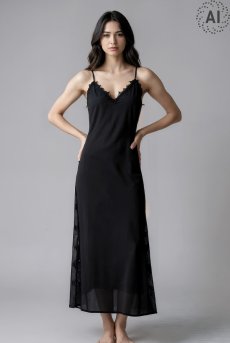 画像3: L408-CHE-BK｜艶サテンのロングスリップドレス（ブラック）｜Lace Shop｜インポートランジェリー【即日発送・サイズ交換NG・メール便対象】輸入下着・ランジェリー (3)