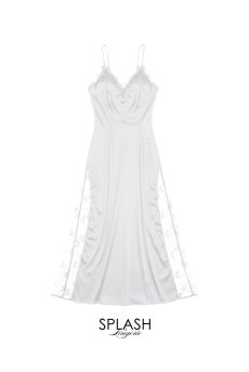 画像8: 【先行予約 10%OFF】L408-CHE-WH｜艶サテンのロングスリップドレス（ホワイト）｜Lace Shop｜インポートランジェリー輸入下着・ランジェリー (8)