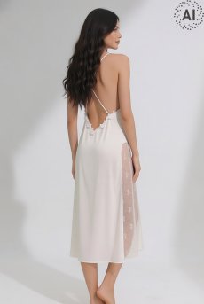 画像4: 【先行予約 10%OFF】L408-CHE-WH｜艶サテンのロングスリップドレス（ホワイト）｜Lace Shop｜インポートランジェリー輸入下着・ランジェリー (4)