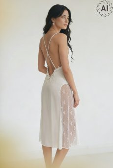 画像6: 【先行予約 10%OFF】L408-CHE-WH｜艶サテンのロングスリップドレス（ホワイト）｜Lace Shop｜インポートランジェリー輸入下着・ランジェリー (6)