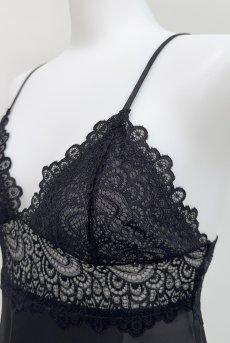画像11: L410-CHE-BK｜なめらか光沢素材のベビードール（パッド無し・ブラック）｜Lace Shop｜インポートランジェリー輸入下着・ランジェリー (11)