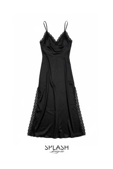 画像7: L413-CHE-BK｜深スリット入りロングスリップドレス（サテン生地・ブラック）｜Lace Shop｜インポートランジェリー輸入下着・ランジェリー (7)