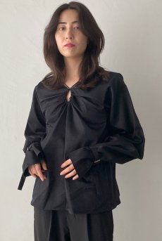 画像3: Desir Front gathers Blouse BK |トップス・ブラウス・ブラック・コットン | Lilose リローズ【サイズ交換NG】   日本製   (3)