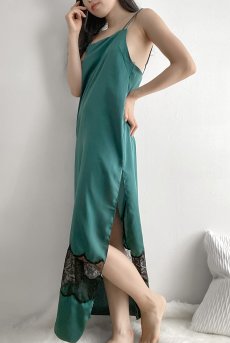 画像3: Cedar Long Satin Camisole GR | ロングスリップ・ロングキャミソール・ディープグリーン| Lilose リローズ【サイズ交換NG】   日本製   (3)